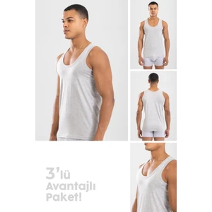 Erkek Pamuklu Klasik Regular Düz  Atlet 3'lü Paket Gri Melanj