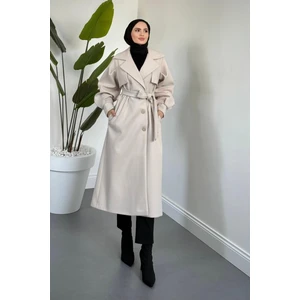 Merven Akyüz Areson Cepkenli  Astarlı Kaban Krem