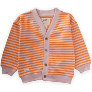 Çizgili Triko Hırka 0-4 Yaş Pudra Şeftali