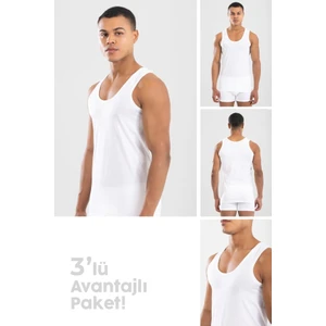 Erkek Pamuklu Klasik Regular Düz  Atlet 3'lü Paket Beyaz