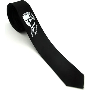 Çocuk Boy Atatürk ve Imza Baskılı Saten Siyah Kravat - Ck-29