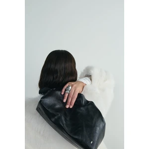 Suud Collection Siyah Cove Deri Büzgülü El Çantası