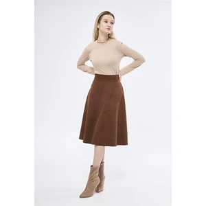 Midi Boy Süet Kiloş Etek Vizon