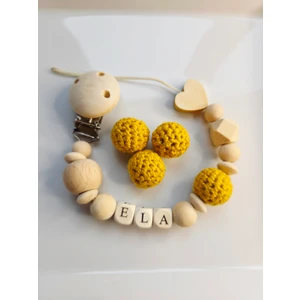 Kalpli Hardal Sarısı Isimli Bebek Emzik Zinciri Askısı