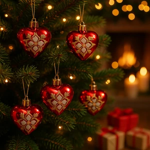 YILBAŞI SÜSÜ 8cm Kalp Işıltısı – 6’lı Yılbaşı Ağaç Süsü-Yeni Yıl Aşkı – Kalp Şeklinde Ağaç Süsleri