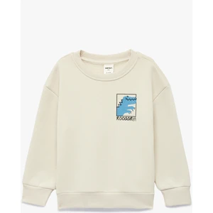 Dinozor Baskılı Uzun Kollu Bisiklet Yaka Oversize Sweatshirt