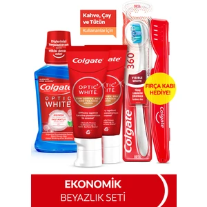 Optic White Kahve, Çay ve Tütün Kullananlar için Diş Macunu 125 ml, 360 Visible White Orta Diş Fırçası, Optic White Ağız Bakım Suyu 250 ml