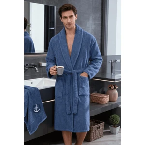 Mira Home Erkek Havlulu Banyo Bornoz Takımı %100 Pamuklu Lacivert