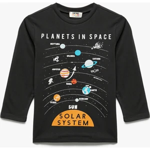 Baskılı Uzun Kollu Bisiklet Yaka Pamuklu Tişört