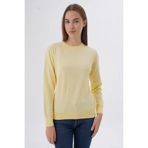 Trist Star Kadın Sarı %100 Organik Pamuk Bisiklet Yaka Triko Kazak TRIST-6101