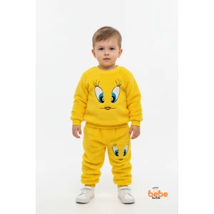Trend Bebe Butik Tweety Desenli Sarı Welsoft Erkek Çocuk Eşofman Takımı – Yumuşak Peluş Kumaş, Rahat Takım