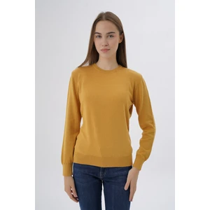 Trist Star Kadın Hardal %100 Organik Pamuk Bisiklet Yaka Triko Kazak Bluz TRIST-6101