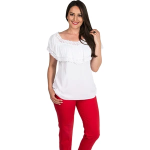 Zer Otantik Fırfırlı Dantel Yaka Büyük Beden Bluz Beyaz