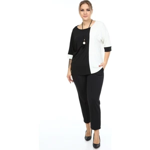 Zerotantik Iki Renk Kolyeli Büyük Beden Bluz Siyah-Ekru