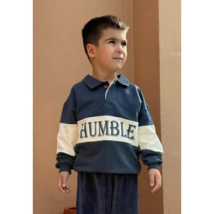 Polo Yaka Baskılı Sweatshirt 4-12 Yaş Lacivert