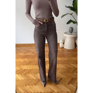 Geniş Kesik Paça Premium Jean- Kahverengi
