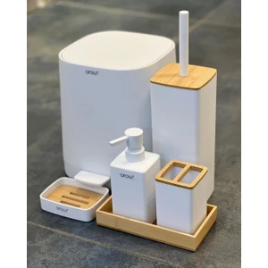 Williams Bambu Kapaklı 5 Parça Banyo Seti - Beyaz