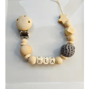 Yıldızlı Gri Isimli Bebek Emzik Zinciri Askısı