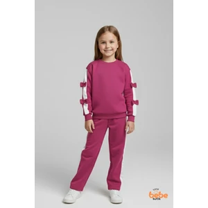 Trend Bebe Butik Kız Çocuk 2’li Fiyonklu Eşofman ve Pijama Takımı %100 Pamuklu Rahat Kumaş,şık ,günlük Eşofman Takımı