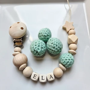 Yıldızlı Su Yeşili Isimli Bebek Emzik Zinciri Askısı