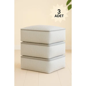 Yellow Stary Home Decor (3 Adet) Gri Çizgili Çekyat & Baza Tipi Yastık Yorgan Saklama Hurcu-Baza Altı Düzenleyici 65X45X22 cm