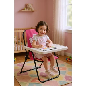 2–6 Yaş, Katlanabilir Çocuk Sandalyesi ve Masası Tak-Çıkar Masa-Rainbow Unicorn-Pembe