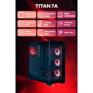 Game Garaj Titan 7A Amd Ryzen 7 7800X3D 32GB Ram 1tb SSD RTX5070Ti 240MM Sıvı Soğutma Freedos Oyuncu Tavsiye Sistem