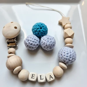 Yıldızlı Mavi Isimli Bebek Emzik Zinciri Askısı