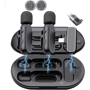 K61 Type-c ve Iphone Uyumlu  Kablosuz Yaka Mikrofonu Şarj Kutulu