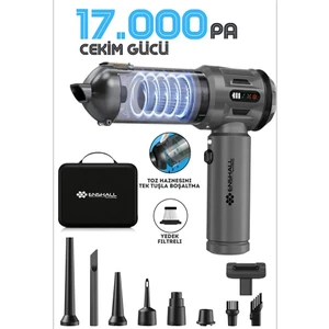 Yeni Ultra Güçlü Pro LED Işıklı Göstergeli 17.000PA Çantalı Araç Içi Şarjlı Süpürge AHV11