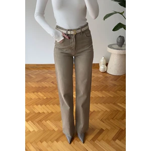 Geniş Kesik Paça Premium Jean- Bej