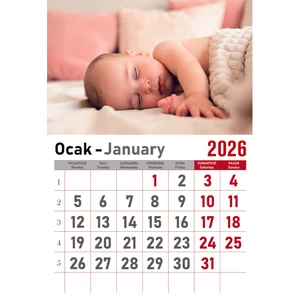 Orkide Matbaacilik Takvim - Spiralli 12 Yaprak 32X47 cm -Bebek Resimli Kuşe Kağıt Duvar Takvimi - 2026