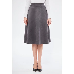 Midi Boy Süet Kiloş Etek Gri
