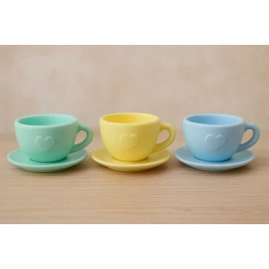 3'lü El Yapımı Sukulent Saksı Seti - Handmade Taş Tozu Fincan Tasarım Obje Mumluk Dekoratif Biblo