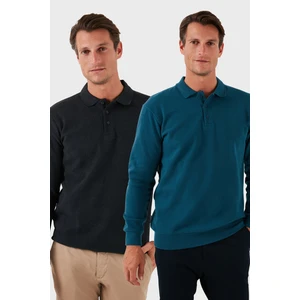 Pamuk Karışımlı Regular Fit 2'li Paket Polo Yaka Kazak Erkek Polo Yaka Kazak 456223S2