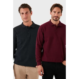 Pamuk Karışımlı Regular Fit 2'li Paket Polo Yaka Kazak Erkek Polo Yaka Kazak 456223S2