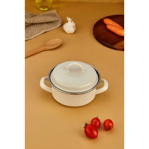 Emaye Kapaklı Mini Kızartma Tenceresi 14 cm Yağsız Pişirme Pratik Kullanım Kolay Temizlik Siyah