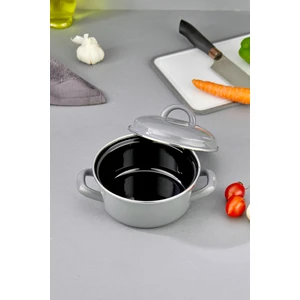 Emaye Kapaklı Mini Kızartma Tenceresi 14 cm Yağsız Pişirme Pratik Kullanım Kolay Temizlik Siyah