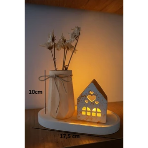 Atölye Beyaz 3'lü Dekoratif Mumluk ve Vazo Seti