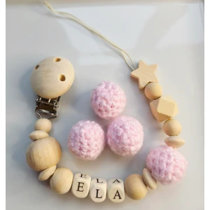 Yıldızlı Pembe Isimli Bebek Emzik Zinciri Askısı