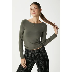 Kayık Yaka Need Uzun Kollu Haki Soft Top / Bluz