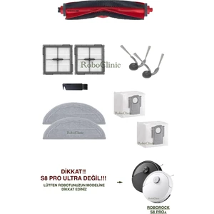 Roborock S8 Pro / S8 Pro+ Robot Süpürge (Ultra Değil!) Uyumlu Yedek Fırça, Hepa Filtre, Mop-10 Parça