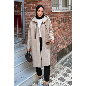 Fermuarlı Çift Cepli Buklet Kaban