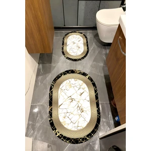 Su Emici Yumuşak Kaymaz Taban Sünger Dolgulu Yıkanabilir Dekoratif Banyo Paspası Takımı 1054 Oval