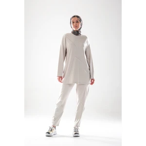 2283_PATCH ve Dikiş Detaylı Esnek Kumaş Tesettür Kadın Spor Eşofman Takımı –cepli Havuç Fit Pantolon