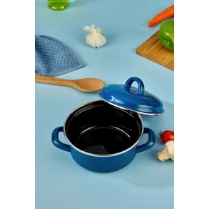 Emaye Kapaklı Mini Kızartma Tenceresi 14 cm Yağsız Pişirme Pratik Kullanım Kolay Temizlik Siyah