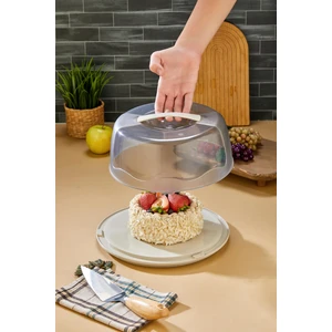 30 cm Özel Kilitli Kapak Yuvarlak Pasta Kek Fanusu Saklama Taşıma Aparatlı Şeffaf Muhafaza Kabı