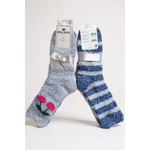 Bolero Socks Kadın Peluş Pofuduk Çorap 2'li Set Peluş Ev Çorabı, Uyku Çorabı