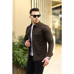 Koyu Toprak Renk Çıtçıt Düğmeli Kot Gömlek