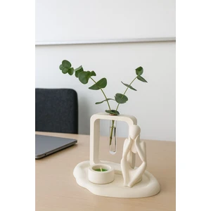 Atölye Beyaz Düşünen Adam Kare Vazo ve Mumluk Seti Bohem